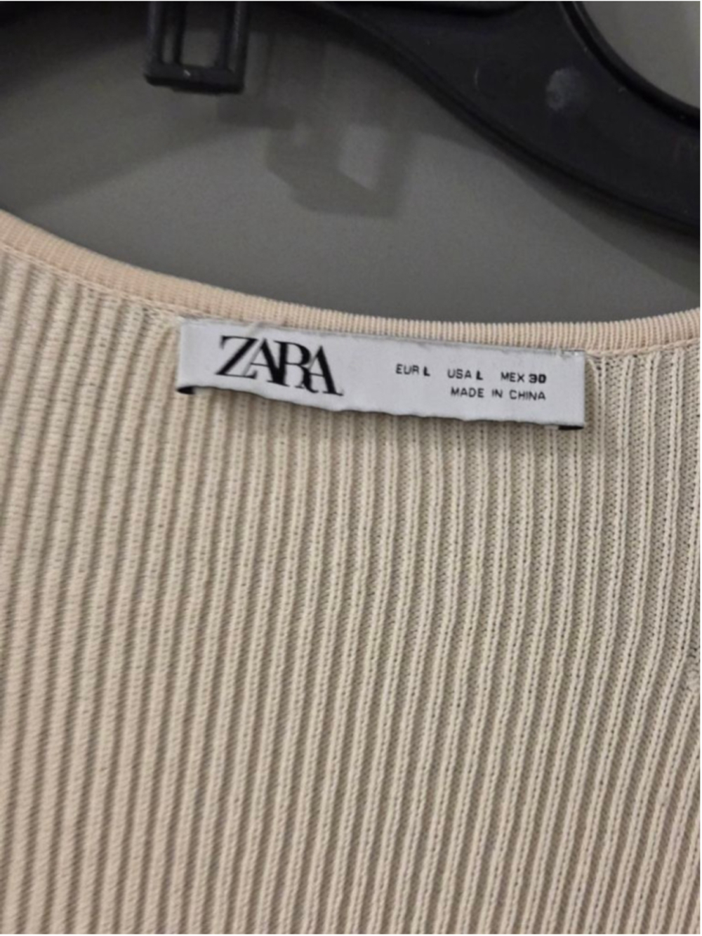 Women's ZARA Long Sleeve Ribbed Knit Midi Dress in Beige, Size L - Picture 6 of 12